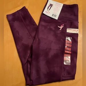 Earth Yoga Plum Tie Dye leggings with breast cancer ribbon XXL NWT